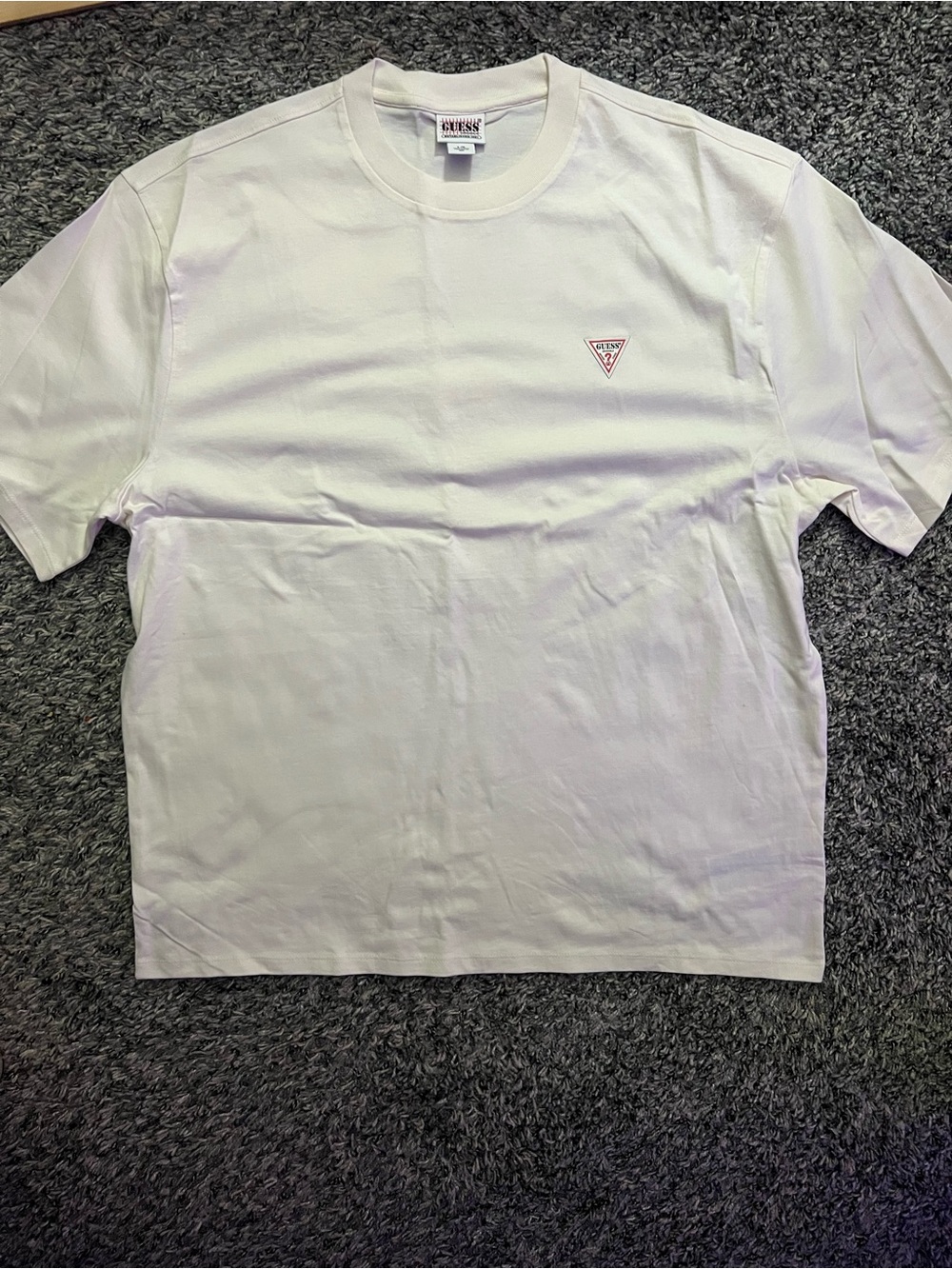 GUESS Men's White Short Sleeve Tee with Small Triangle Logo